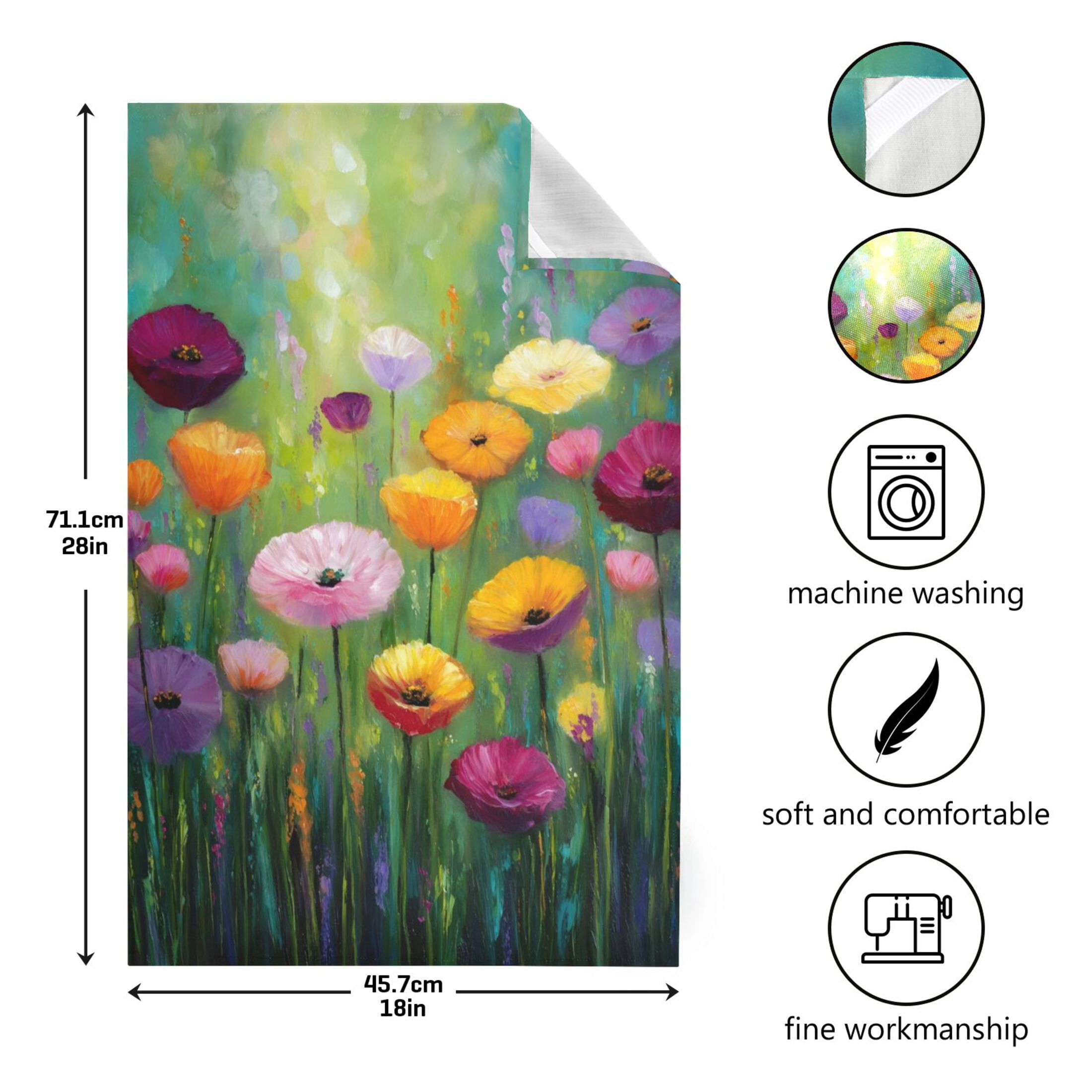 Qxltty Spring Wildflowers Kitchen Towels 28 x 18 Inch Set of 6 Soft Cotton Linen Feel Dish Towels with Hanging Loop for Drying, Cleaning & Decor