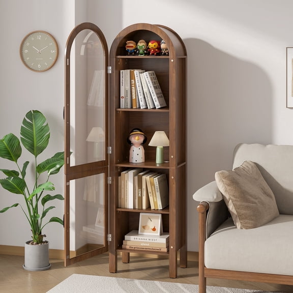 Fiogmub Tall Arched Storage Display Cabinet, Arched Pantry Cabinet with Doors, Acrylic Glass Doors