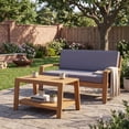 thumbnail image 3 of FFZ 2-Piece Outdoor Teak Acacia Wood Conversation Set - Loveseat & Coffee Table With Gray Water-Resistant Cushions, 350Lbs Capacity For Patio,Deck & Backyard, 3 of 6