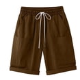 thumbnail image 3 of Endives Womens Linen Short Elastic Waist Solid Color Knee Length Casual Loose Rolled Up Shorts Beach Shorts, 3 of 7