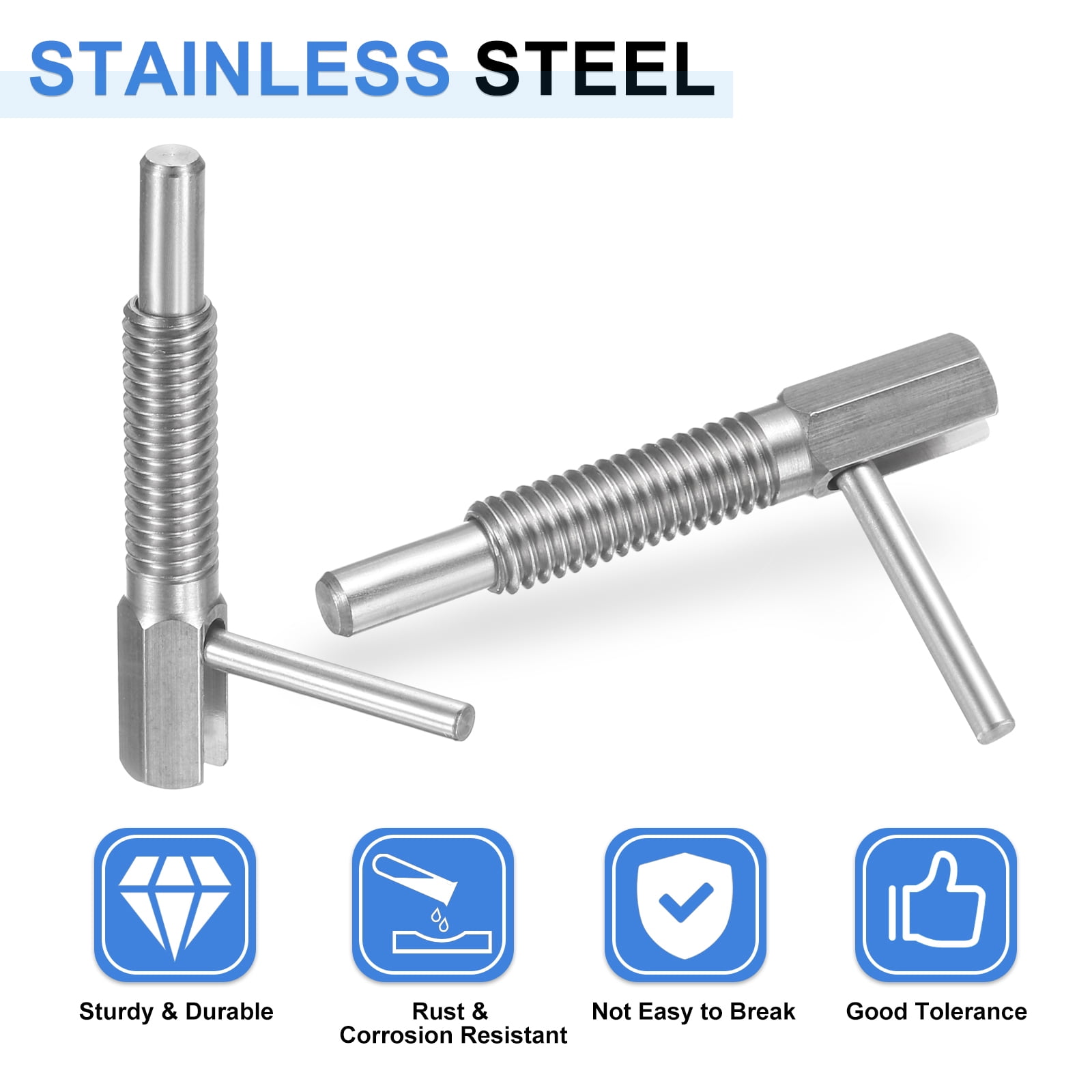 Uxcell 4 Pack Retractable Indexing Plunger Pin, M8 L Spring Plunger Stainless Steel Spring Loaded Latch Telescopic Locking Pin for Machinery Shipbuilding