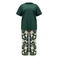 thumbnail image 5 of BLOCLOALO 2 Piece Lounge Set Short Sleeve Shirts Women's Summer Fashion Loose Printed Pants Casual Suit Two Piece Set Floral Printted Pants Dressy Casual Suit Soft Lounge Set Green Xxl, 5 of 5