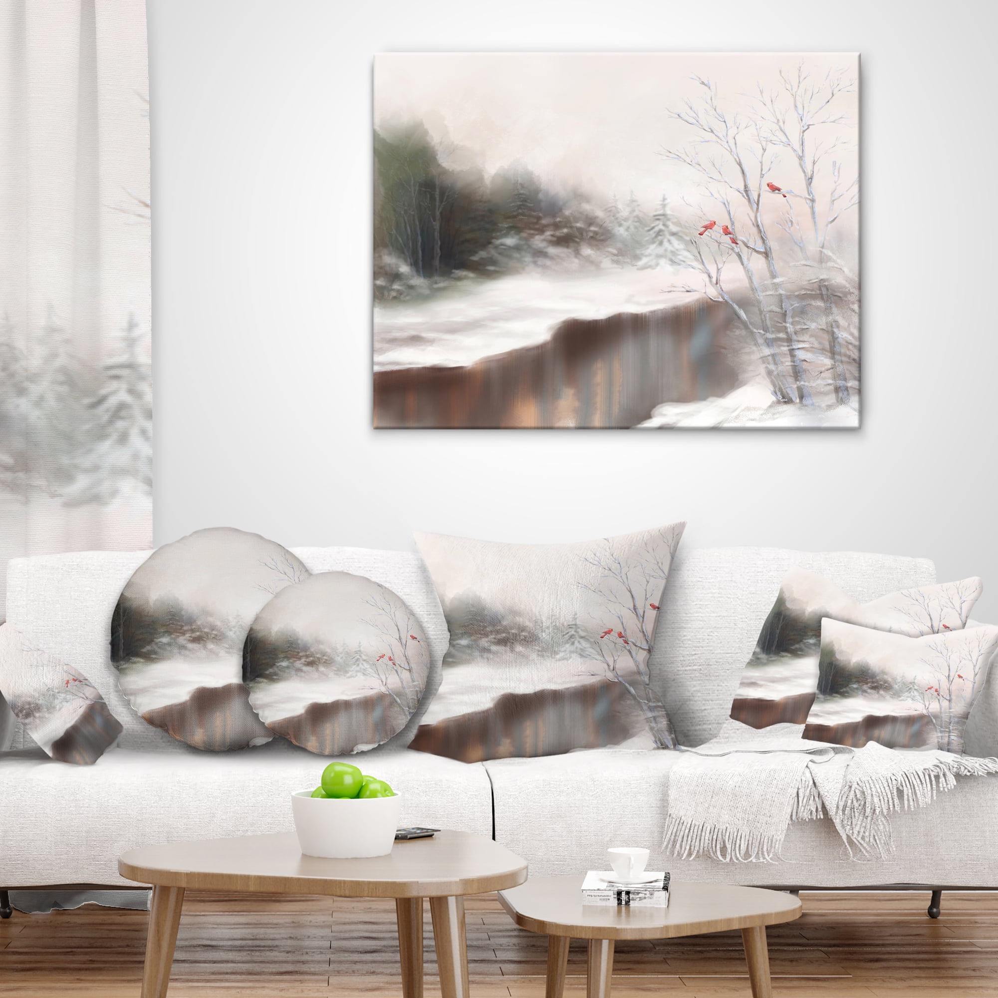 Designart Snowy Silence - Landscape Printed Throw Pillow - 12x20
