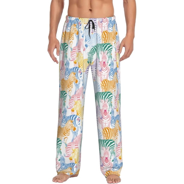 Fotbe Zebra Colourful Pantalones de Pijama para Hombre, Pantalones de Dormir, Pantalones de Casa con Cintura Ajustable y Bolsillos-Large