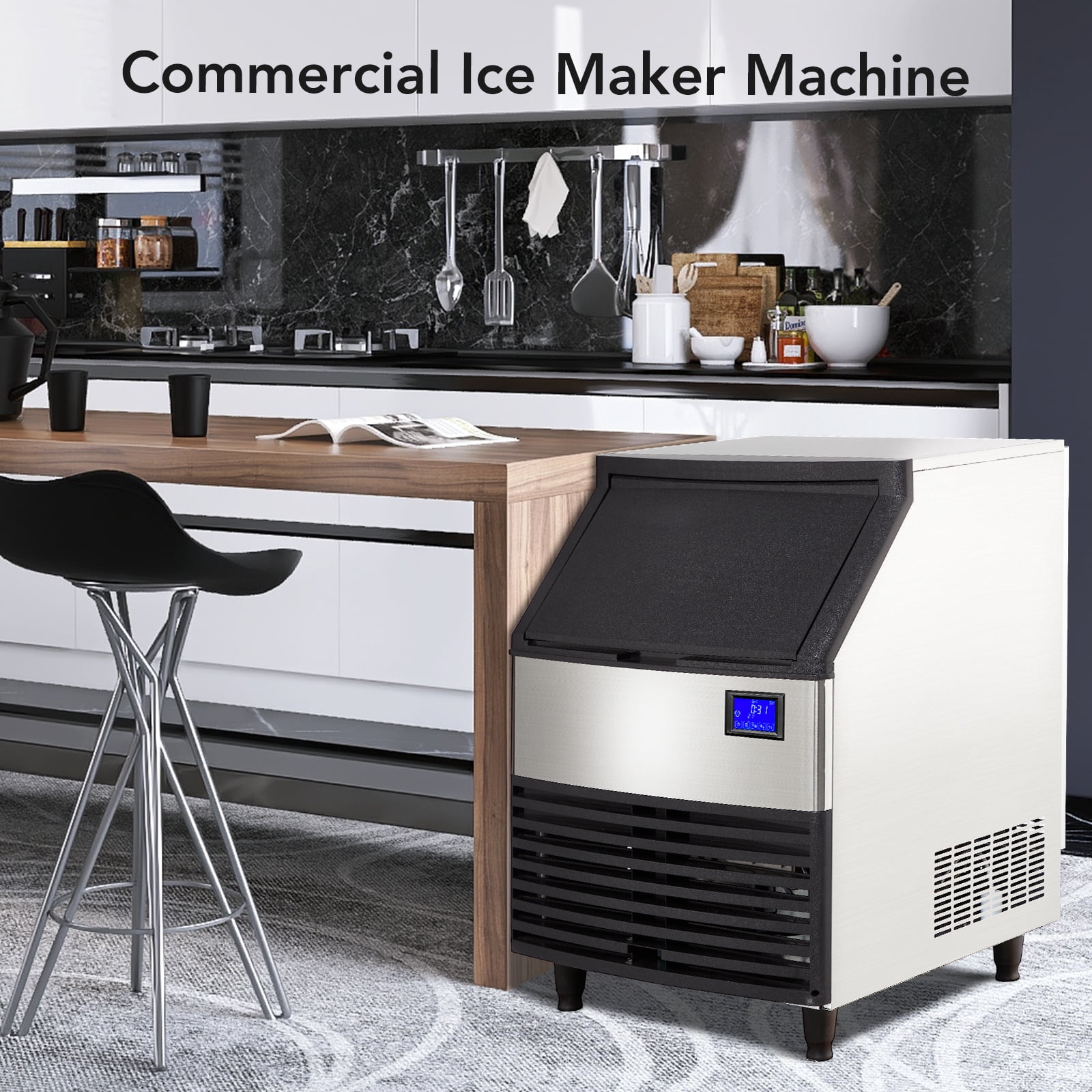 Commercial Ice Maker Machine 176LBS/24h with 99LBS Storage, Freestanding Ice Makers for Home Bar Restaurant Café, Stainless Steel Ice Cube Maker Machine LCD Panel