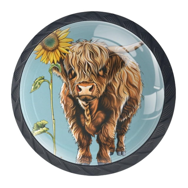 Perillas para cajones KikandKo de 35 mm con diseño de vaca y girasol en vidrio
