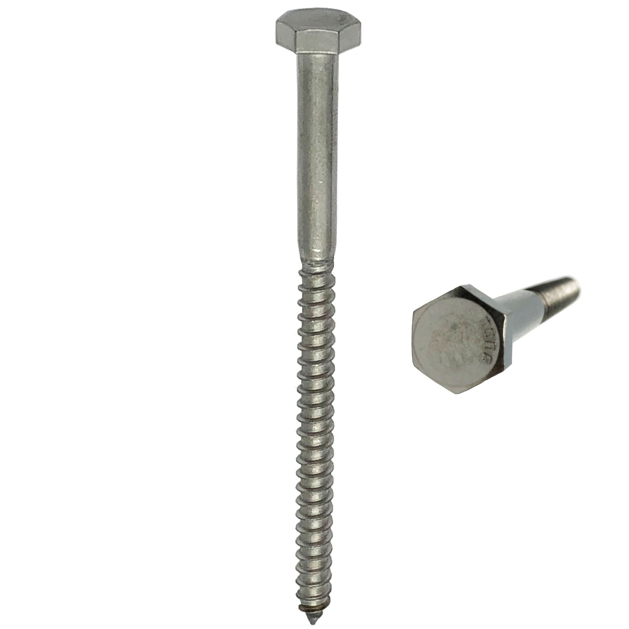 Brauny Boy Lag Screws Stainless Steel Hex Head 50 Pack 3/8 inch x 6 inch