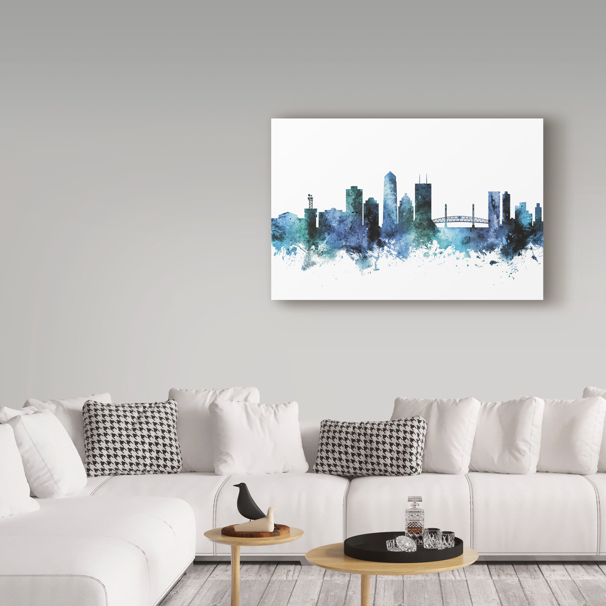 Trademark Fine Art 'Jacksonville Florida Blue Teal Skyline' Canvas Art by Michael Tompsett