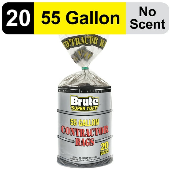 Brute Super Tuff® Contractor Bags, 55 Gallon, 20 Bags (Twist Tie)
