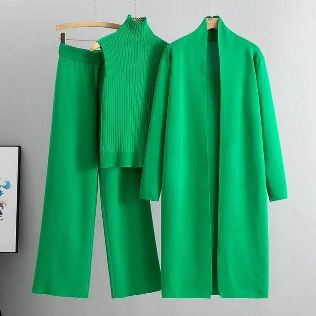 Primavera otoño 3 piezas mujeres Cardigan chándales moda pantalón de punto conjunto señoras suéter traje Vintage moda señoras 3 piezas conjunto