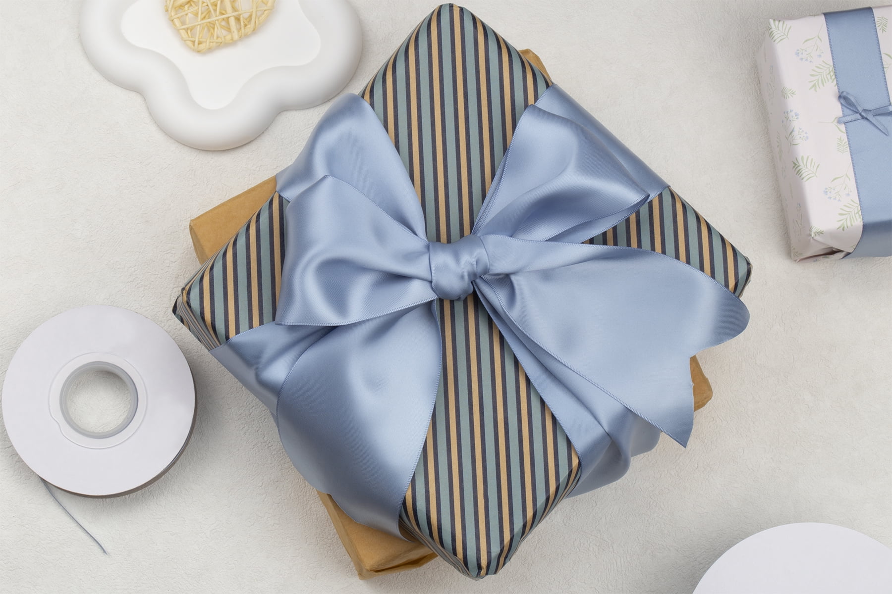 Joycrosso French Blue Ribbon 2 1/2 Inch Wide Thick Fabric Ribbon, 50 Yards Double Faced Satin for Gift Wrapping Floral Bouquets Wedding Party Decoration