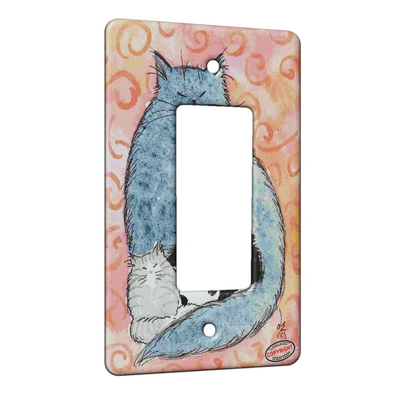 KuzmarK™ 1 Gang Rocker Wall Plate - Maine Coon Kitties Mama and Kittens on Pink Swirls Cat Art by Denise Every