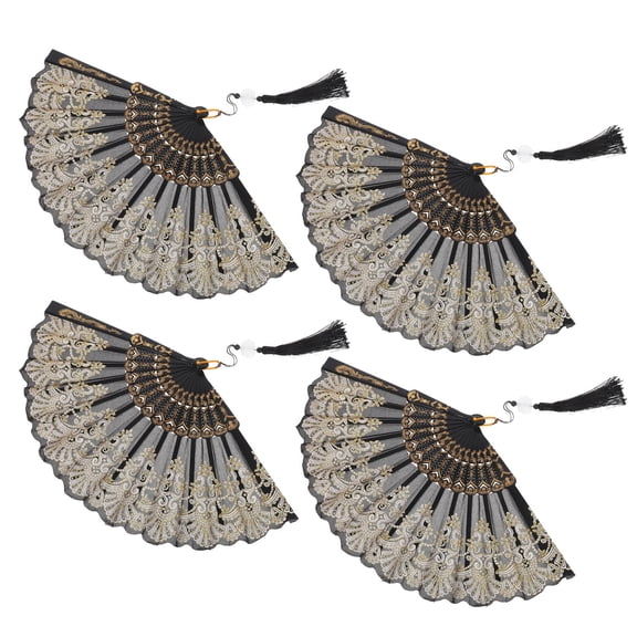 AURARMLET Lightweight Black Chinese Hand Fan with Smooth Opening Mechanism 4Pcs