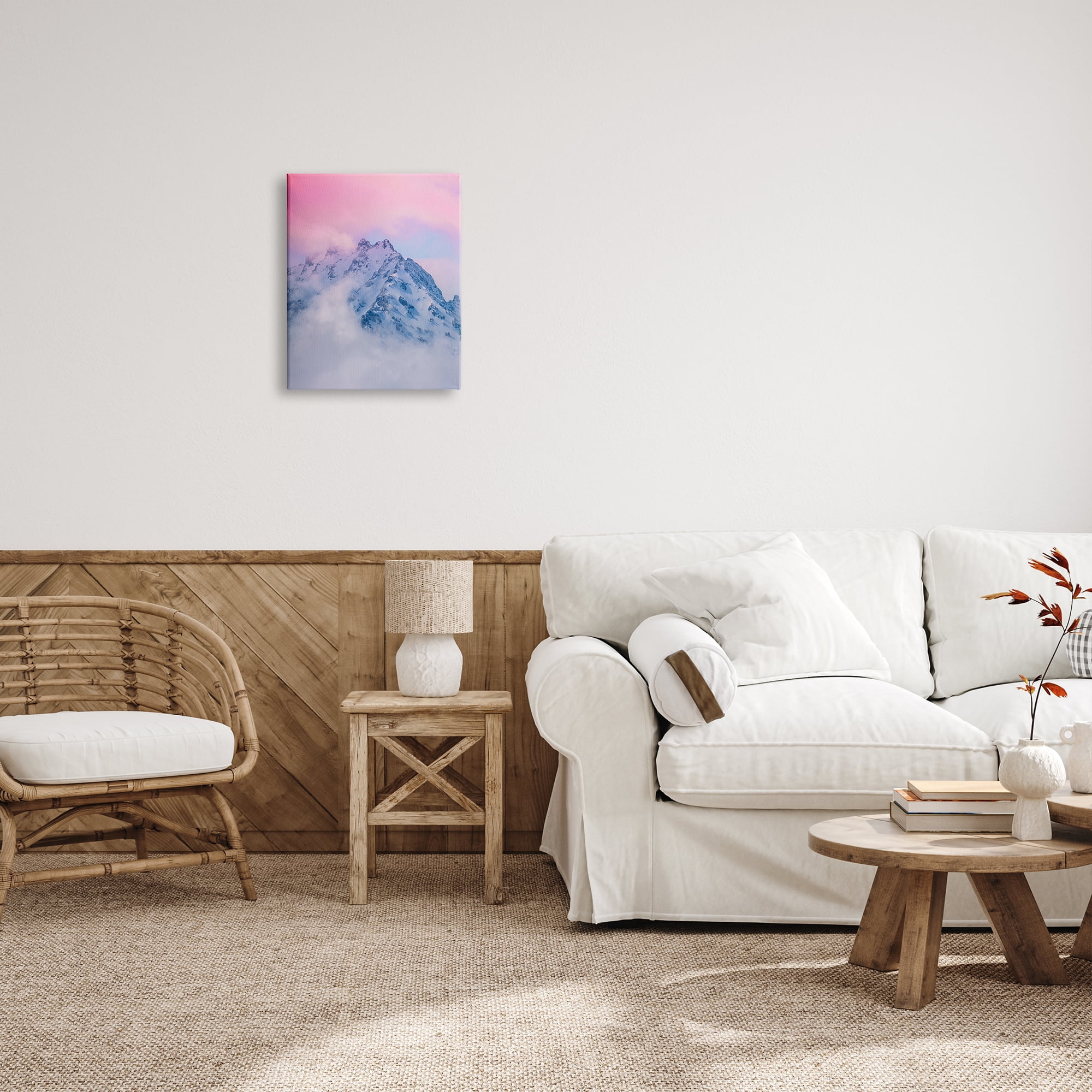Stupell Industries Foggy Mountain Pink Sky Landscape Photography Gallery Wrapped Canvas Art Print Wall Art, 16 x 20