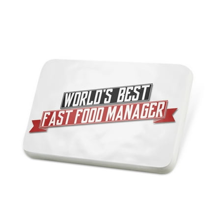 Porcelein Pin Worlds Best Fast Food Manager Lapel Badge –