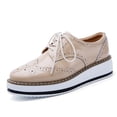thumbnail image 2 of VoxSoles Women's Platform Heels Wedg𝖾 Lace-Up 𝖮xfords Pumps Retro Wingtip High Heels Round Toe British Style Leisure Sneaker Shoes, 2 of 6