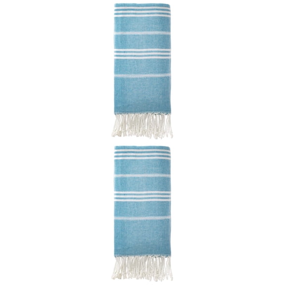 Unique Bargains Stripe Turkish Sand Free Beach Towel 2 Pack Blue 71"x35"