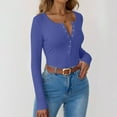 thumbnail image 6 of JGNGSHN Women's 2025 Spring Fall Long Sleeve Button Shirts, Henley Slim Fit Ribbed Knit Casual Tops, Trendy Blouses, 6 of 7