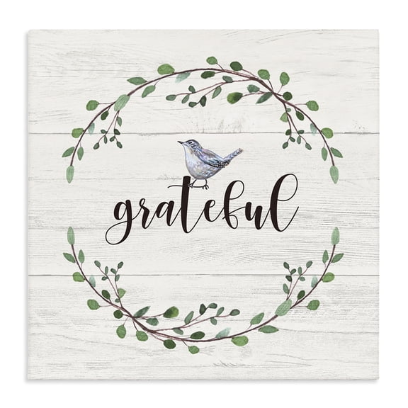 Stupell Industries Cottage Grateful Bird Crown Laurel Twigs Foliage Country Pattern Canvas Art, 17 x 17, by Elizabeth Tyndall