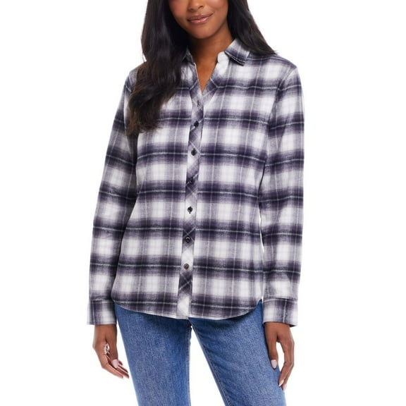 Weatherproof Vintage Women's Classic-Fit Long-Sleeve Lightweight Plaid Flannel Shirt (Black, S)