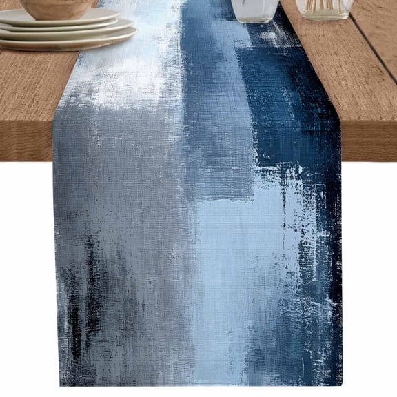 nqOlkjepod Navy Blue Grey Table Runner 72 Inches Long Farmhouse Dress Scarves, Modern Ombre Oil Painted Abstract Art Dining Tablerunner for Coffee Table/Kitchen Island/Party Décor, 13" x 72"