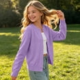 thumbnail image 4 of DAETIROS Girls Cotton Knit Cardigan Button Front Crew Neck Long Sleeve Solid Basic School Uniform Sweater, 4 of 9