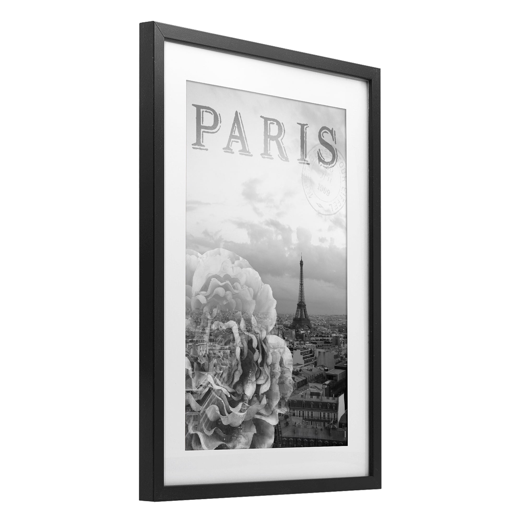 Stupell Industries Paris Postcard in Monochrome Black Framed Print Under Glass, design by Emily Navas