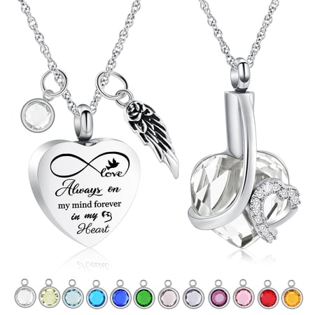 2 Pack Heart Urn Necklace for Ashes With 12 Birthstones Cremation Urns for Human Ashes DIY Birthstone Memorial Cremation Urn Locket Keepsake Ashes Jewelry