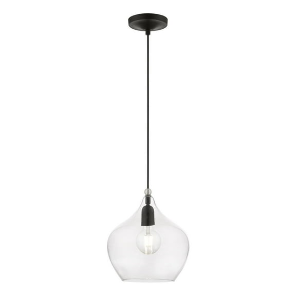 49093-04 Livex Lighting Aldrich - 1 Light Pendant In Transitional Style-17 Inches Tall and 9.75 Inches Wide-Black/Brushed Nickel Finish