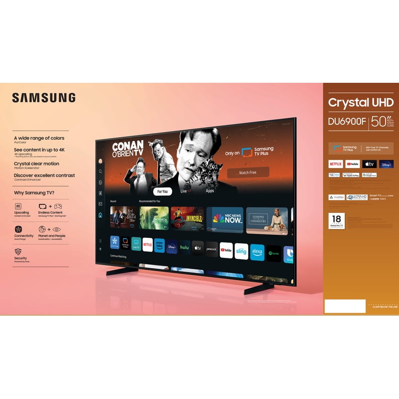 SAMSUNG 50” Class DU6900 Crystal UHD 4K Smart TV UN50DU6900FXZA gallery view