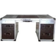 thumbnail image 1 of Nauticalmart Aviator Aluminum Desk with Leather Drawer Computer/Study Table Industrial Style Storage Furniture for Living Room & Office, 1 of 4
