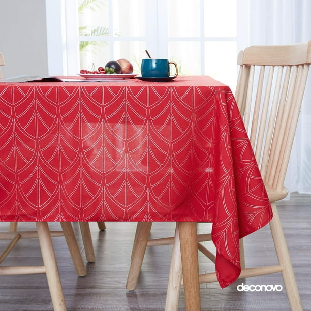 Deconovo Mantel con estampado de sectores, rojo, 137 cm de ancho x 304 cm de largo, Oxford, decorativo para comedor