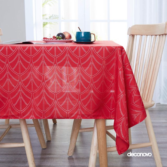 Deconovo Mantel con estampado de sectores, rojo, 137 cm de ancho x 137 cm de largo, Oxford, decorativo para comedor