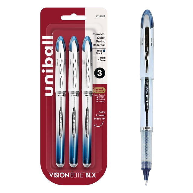 Bolígrafos Uni-Ball Vision Elite BLX Bold Blue, 0,8 mm, paquete de 3
