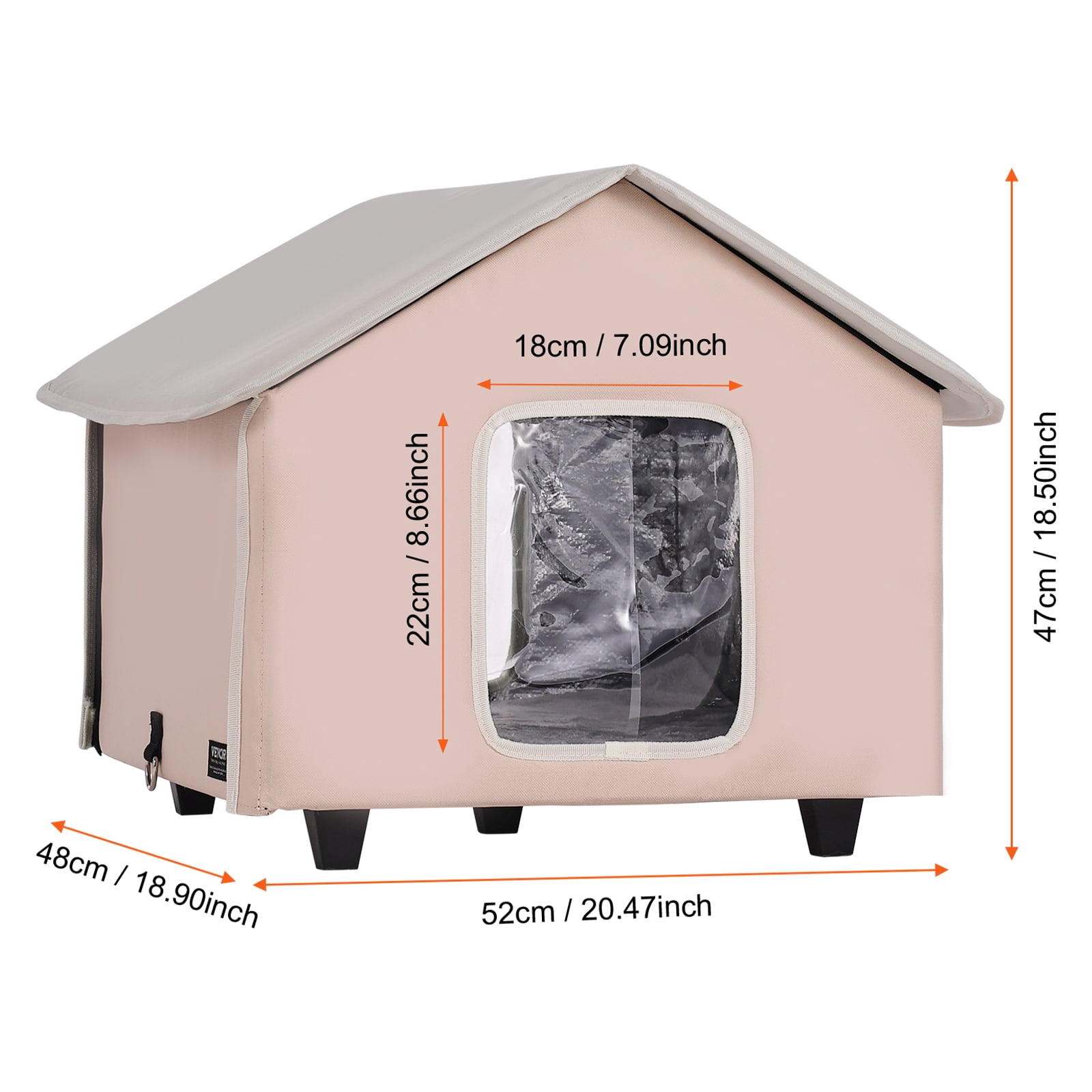 VEVOR Elevated Heated Cat House, Outdoor Kitty Shelter with Timer, 600D Oxford Cloth Foldable Cat Shelter with Heated Pad for Winter to Stay Warm and Cozy, Brown (Middle)
