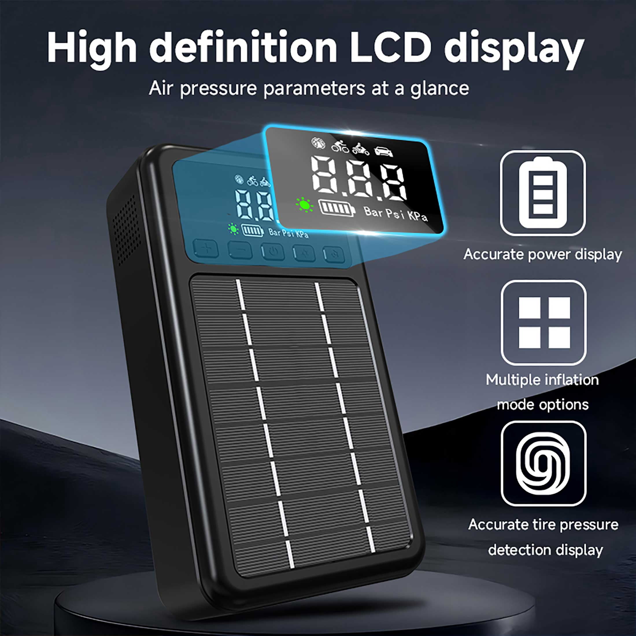 10000mAh Car Jump Starter with Air Compressor Solar charging 150PSI,12V Car Battery Charger Jumper Starter, LED Screen, 3 Modes Flashlight