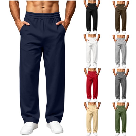 Mens Sweatpants with Multi Pocket Solid Color Stretch Loose Fit Casual Straight Pants Elastic Waist Casual Wide Leg Sweatpants