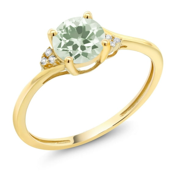 Gem Stone King 10K Yellow Gold Diamond Accent Engagement Ring 1.00 Ct Round Green Prasiolite