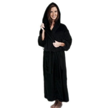 Womens Black Hooded Terry Bathrobe XXXL 3XL Full Length 100% Cotton 52 Inch Length