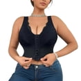 thumbnail image 3 of Women's V Neck Front Closure Corset, Lace Longline Bra, Plus Size Bras, Shapewear For Women, Top Bras With Support And Push Up, Shapewear Tank Tops Black XXL, 3 of 7