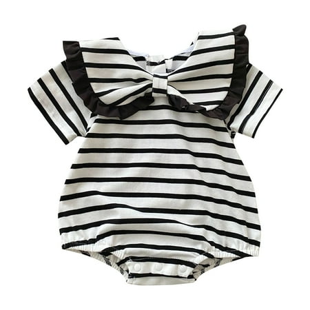 

B91xZ First Birthday Outfit Girl Baby Girl Summer Bag Fart Clothes Navy Bow Collar Striped Short Sleeves Casual Going Out for (Sizes 6-12Months)