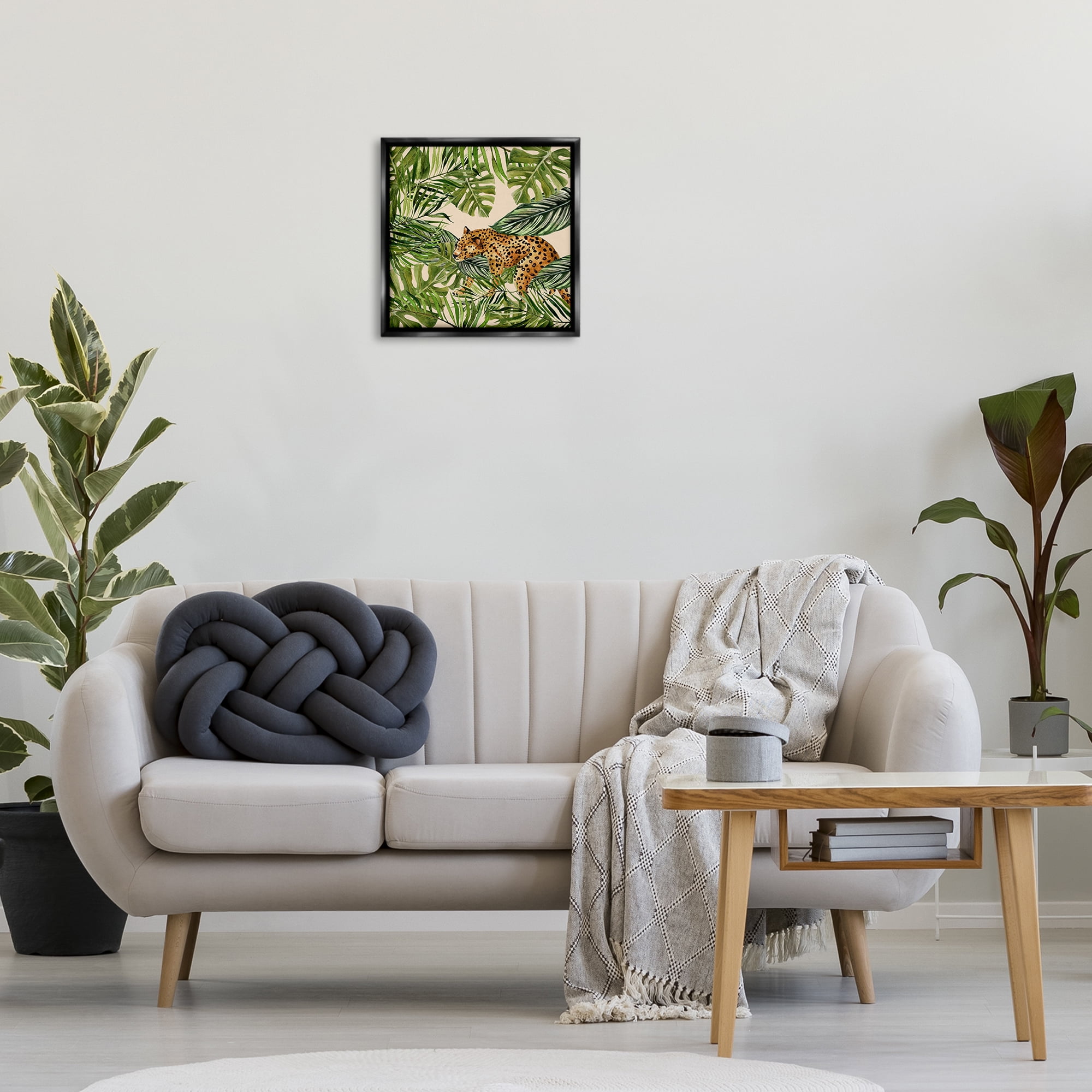 Stupell Industries Botanical Leopard on Branch Plants & Flowers Painting Black Floater Framed Canvas Art Print Wall Art, 18 x 18