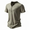 thumbnail image 2 of JUUYY Mens Solid Color V-Neck Henley Shirt with Buttons Summer Casual Slim Fit Breathable Sports Fitness Short Sleeve Tee Pullover for Men Khaki XL, 2 of 9