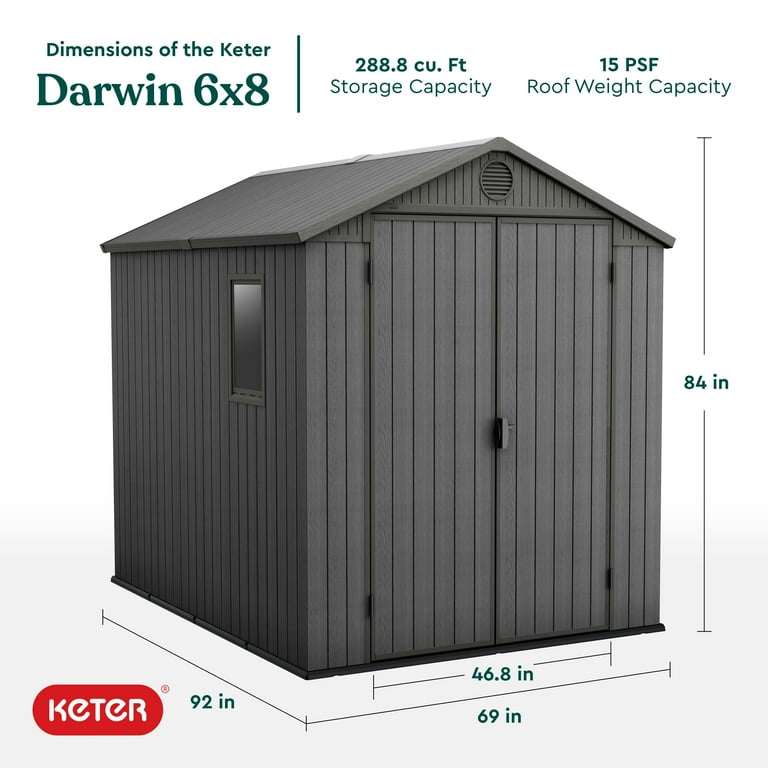 Keter Darwin 6 by 8 Foot Outdoor Garden Tool Storage Shed
