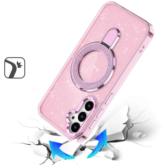 Case for Samsung Galaxy S26  / S26 Plus Transparent Glitter Bling Case with Rotating Magnetic Ring Stand, Shockproof Hybrid, XPM Phone Cover fit Samsung s26 Plus, Galaxy S26  [Light Pink]