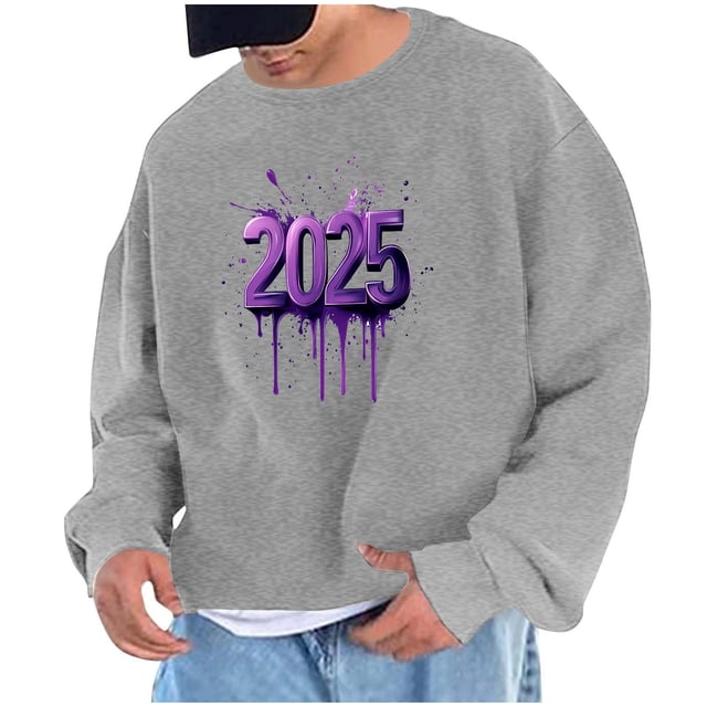 Sudadera sin capucha para hombre, sudadera con estampado del año 2025, jersey de cuello redondo, manga larga, para ejercicio, sin sombrero, abrigo, sudadera con capucha, blusa de poliéster para hombre