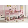 thumbnail image 4 of Mirightone Low Bunk Bed Twin Over Twin, Wood Bunk Beds with Bookshelf & Ladder, Floor Bunk Bed with Full Guardrails, Pink, 4 of 8