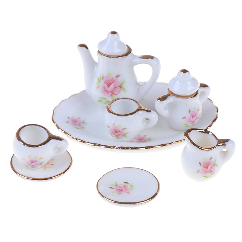 8pcs Esszimmer Möbel Porzellan Tee Set Dish Cup für 1/12 Dollhouse 