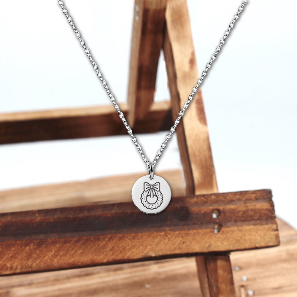 Anavia Round Christmas Wreath Stainless Steel Silver Disc 10mm Pendant Jewelry with Gift Box