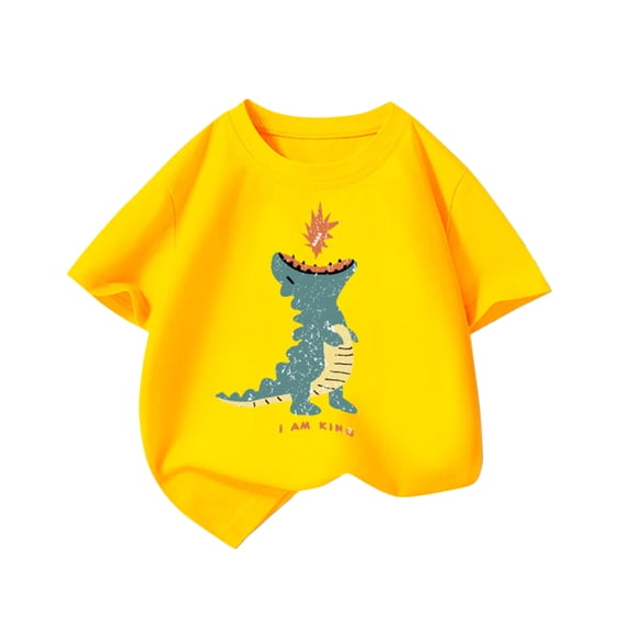 CPNG Boys Girls Summer Short Sleeved Cartoon Dinosaur Printed T-Shirt Toddler Crewneck Basic Tees Casual Tops(Yellow,3-4 Years)